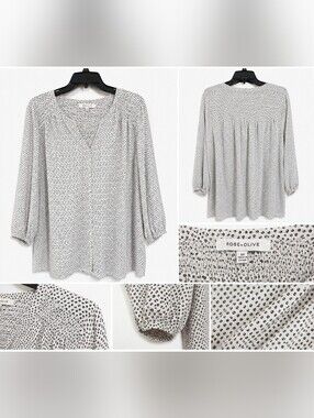 Rose + Olive Women’s 2X White Black Dot Print Blouse Smocked Yoke Peasant Top